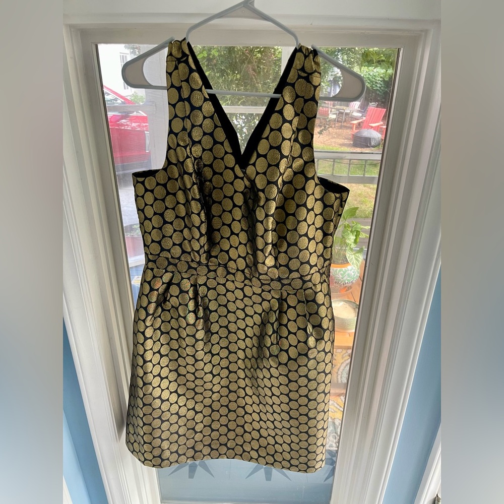J. Crew Black and Gold Polka Dot Mini Dress